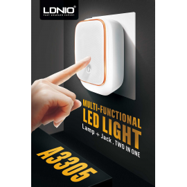 LDNIO 3PORT ADAPTOR W/LED TOUCH NIGHT LIGHT A3305 MICRO